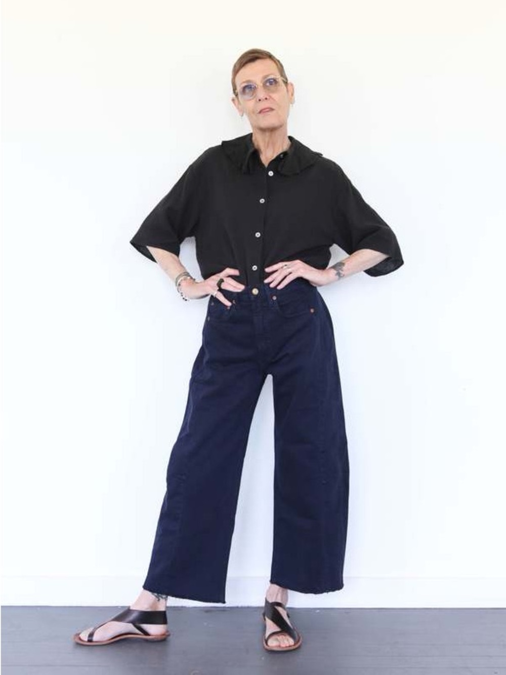 B SIDES Navy Blue High-Waist Straight Leg Jeans